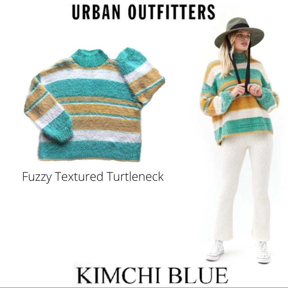 NWT Kimchi Blue Fuzzy Striped Turtleneck Sweater